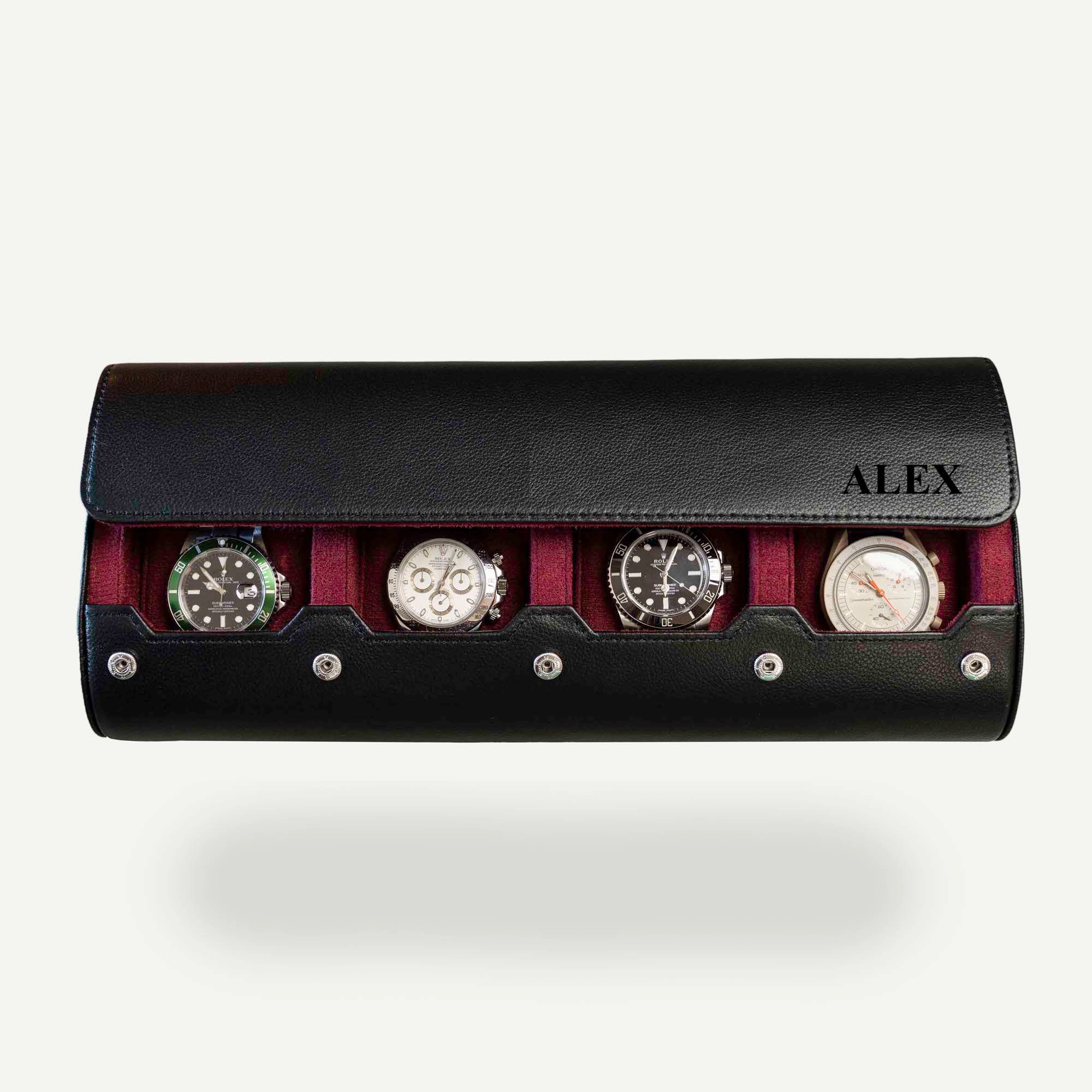 Personalized Travel Watch Roll Extra Large - Black Cherry