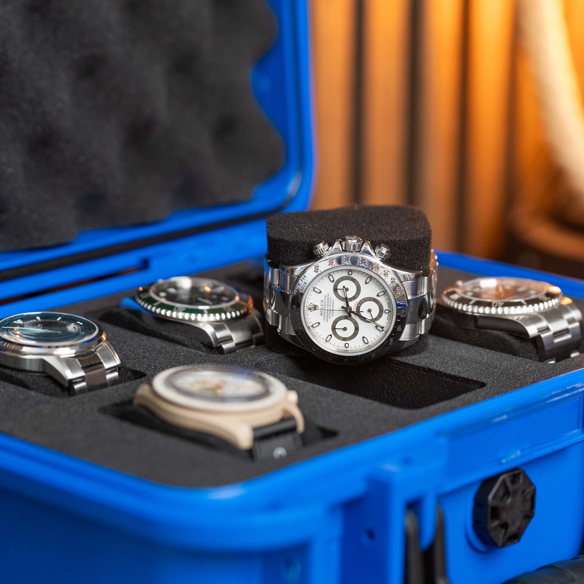 Ozeanblaue Uhrenbox mit 6 Fächern