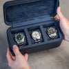 Square Watch Box 3 Slot - dunkelgrüner Litchi