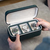 Square Watch Box 3 Slot - dunkelgrüner Litchi
