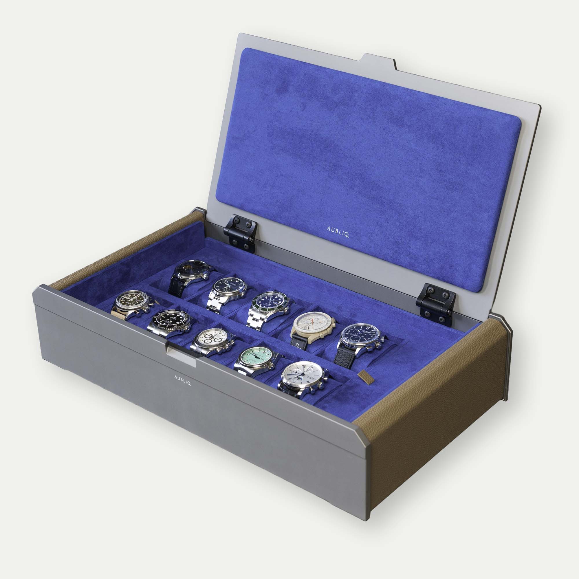 AUBLIQ Watch Box Grey 10 Slot + Strap Slot