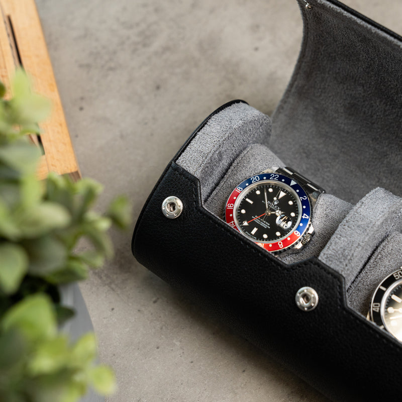 Two Slot Watch Roll - Black Grey
