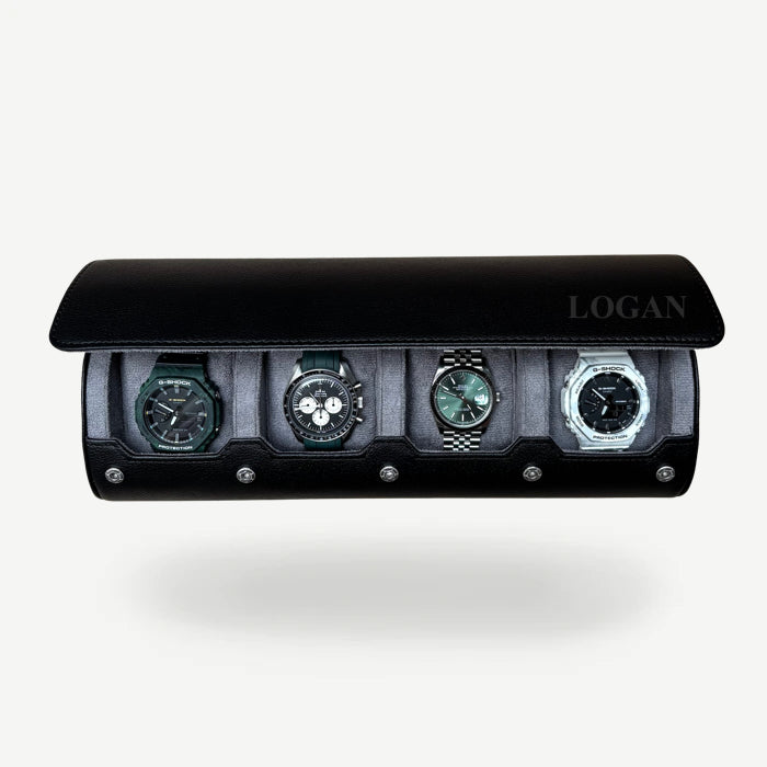 Personalized Travel Watch Roll Extra Large- Black Grey