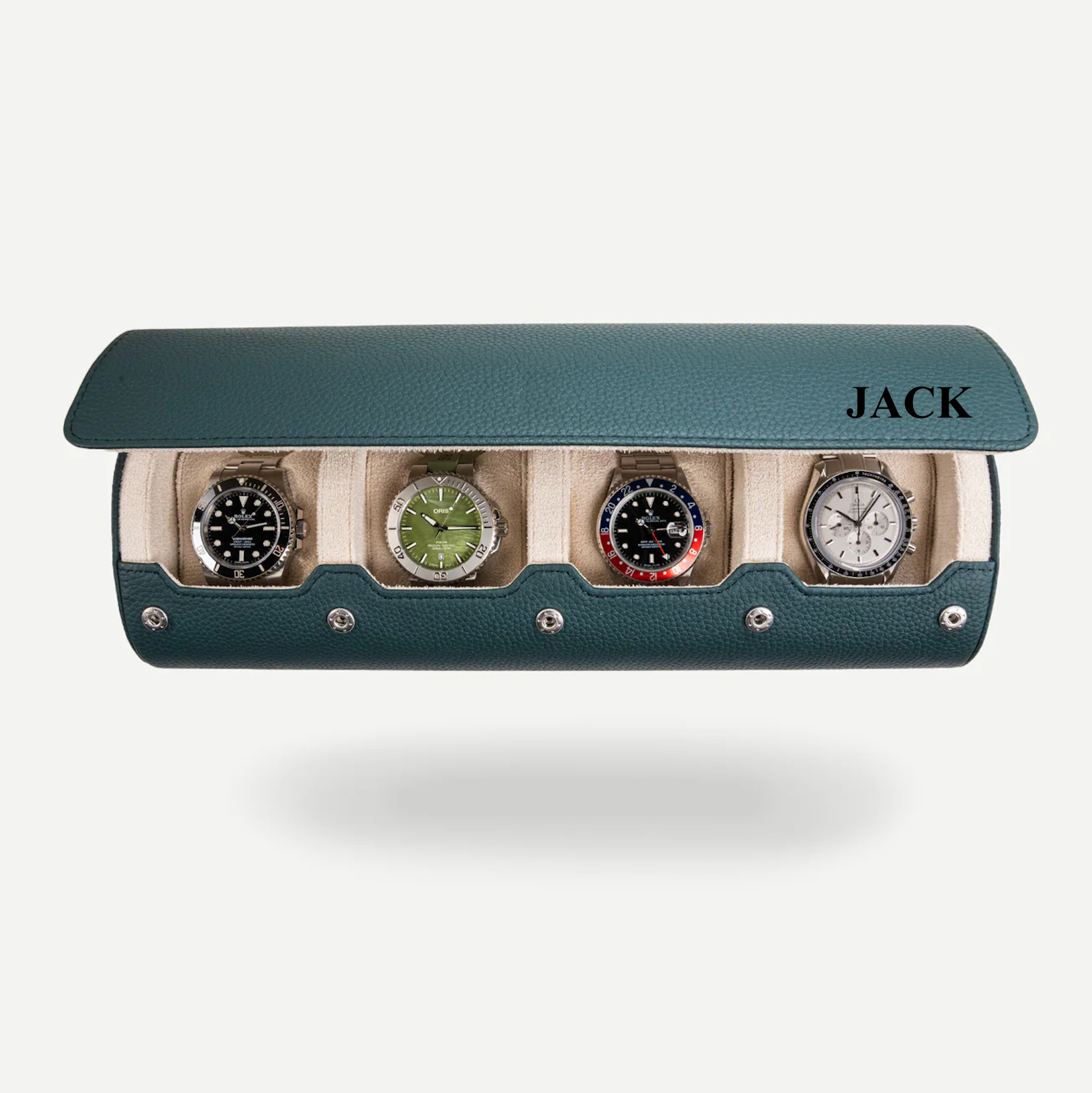 Personalized Travel Watch Roll Extra Large - Dark Green Litchi