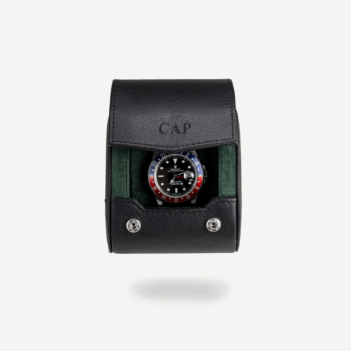 Personalized watch roll for one watch in black green