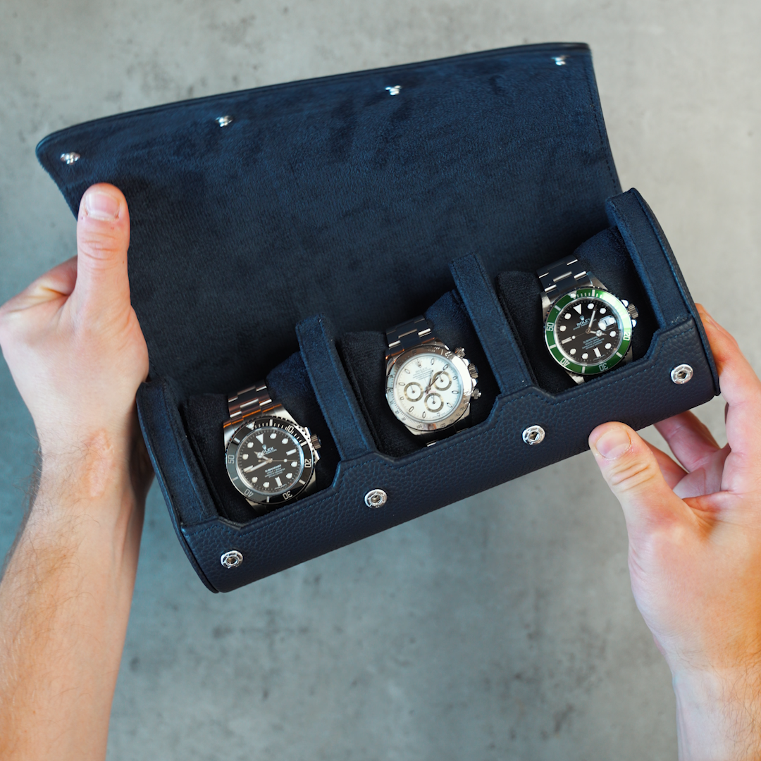 Personalized Watch Roll Large - Navy Blue