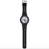Black watch with a white face on a white background