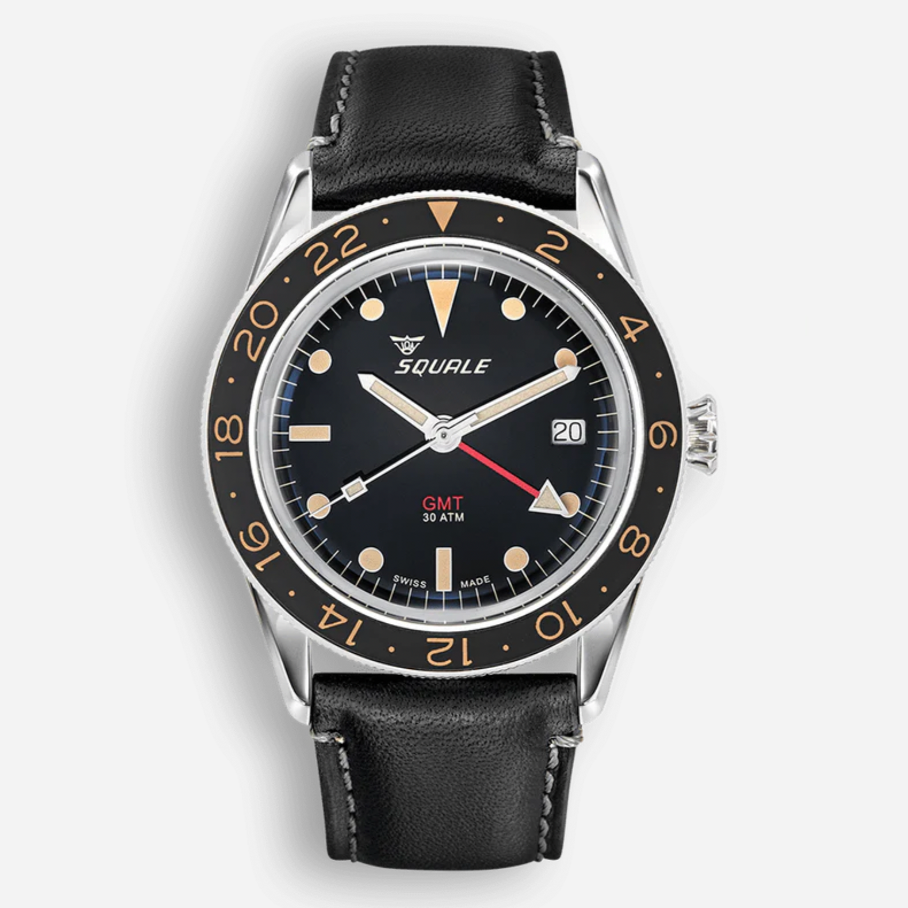 Squale Sub-39 GMT Vintage schwarzes Leder