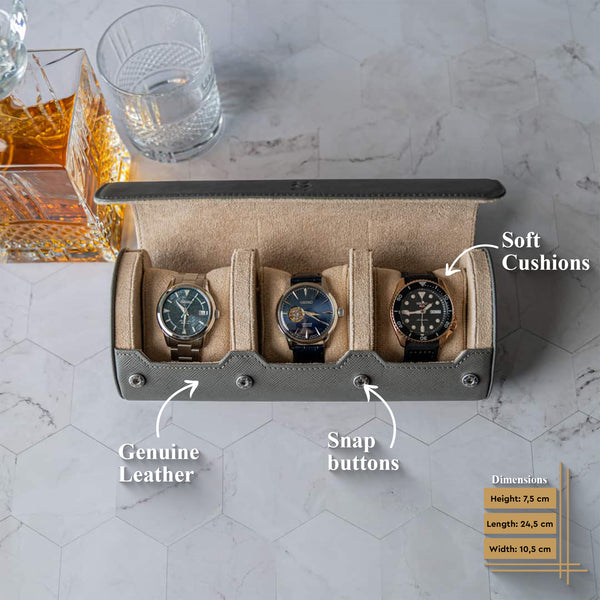 Große Uhrenrolle für die Reise - Grey Saffiano