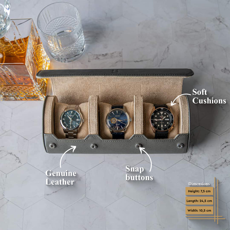 Große Uhrenrolle für die Reise - Grey Saffiano