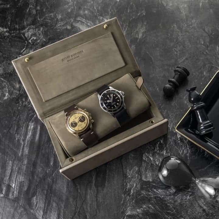 August Sandgren Watchbox Small, Light Brown Watch Box, made in portugal, handmade, leather, nubuck, watch box for three watches