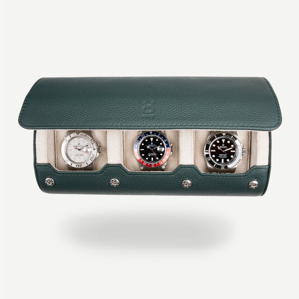 watch roll for three watches in dark green