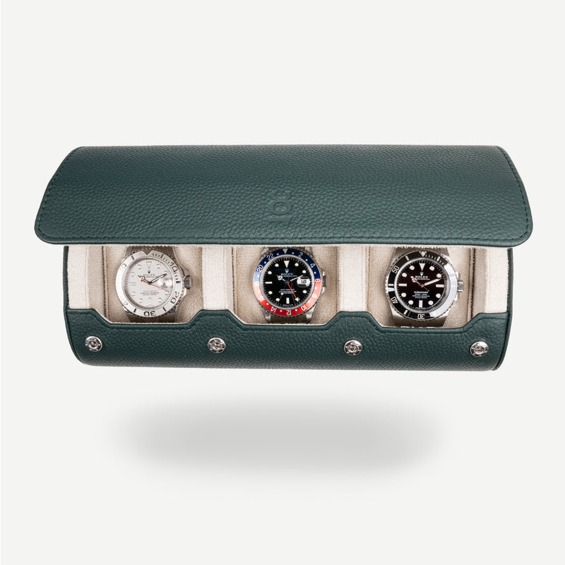 watch roll for three watches in dark green