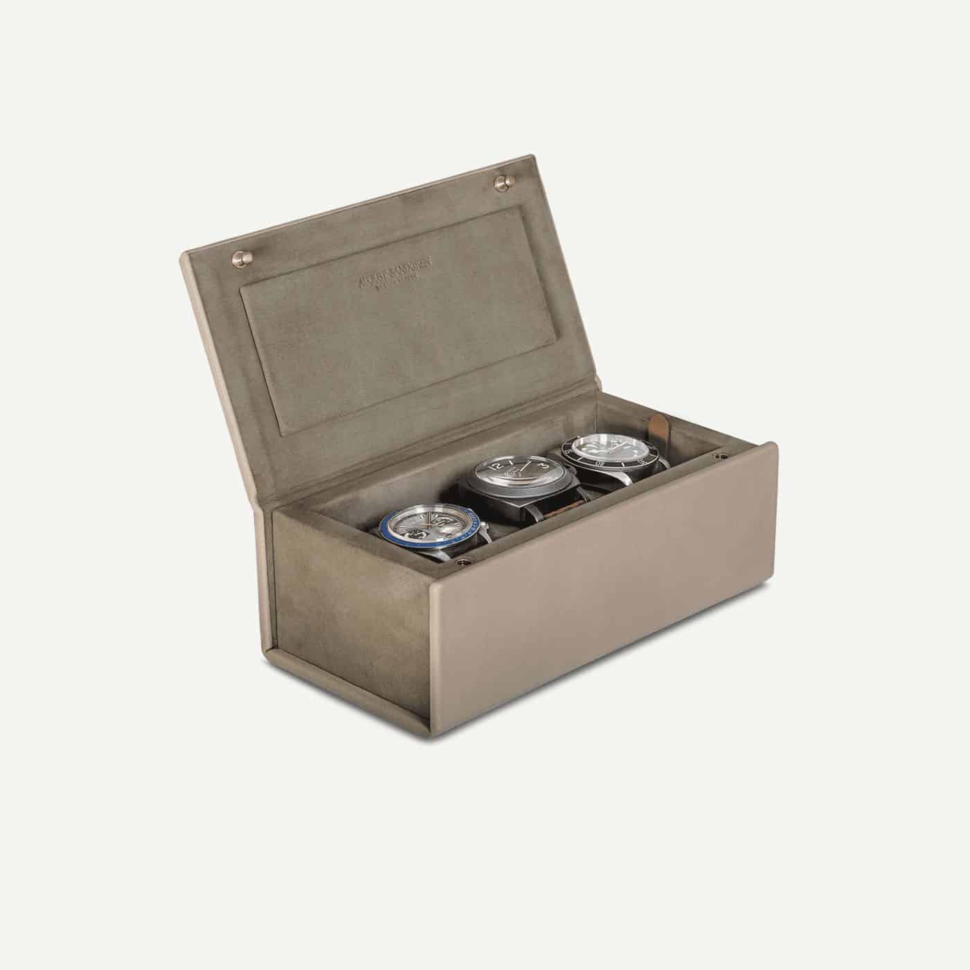 Light Brown Watch Box, made in portugal, handmade, leather, nubuck, watch box for three watches