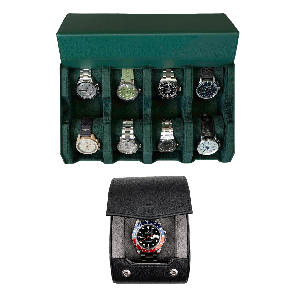 Stellen Sie Ihr eigenes Set zusammen (8-Slot-Uhrenbox + einzelne Uhrenrolle)
