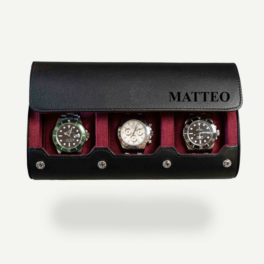 Personalized Watch Roll Large - Black Cherry