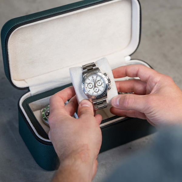 Square Watch Box 3 Slot - dunkelgrüner Litchi