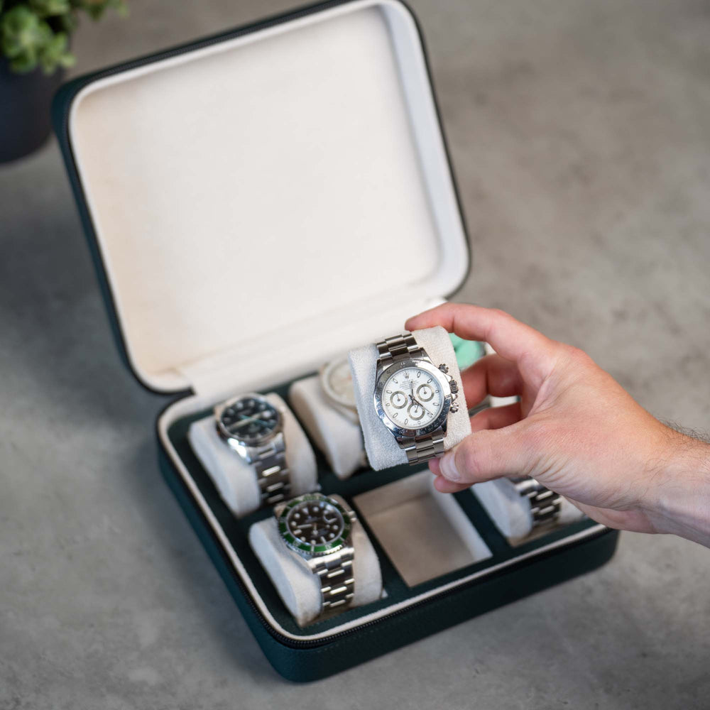 Square Watch Box 6 Slot - Dark Green Litchi