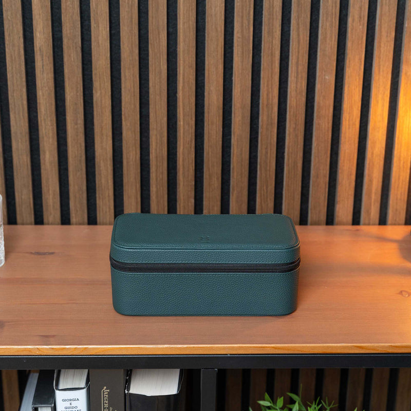 Square Watch Box 3 Slot - dunkelgrüner Litchi
