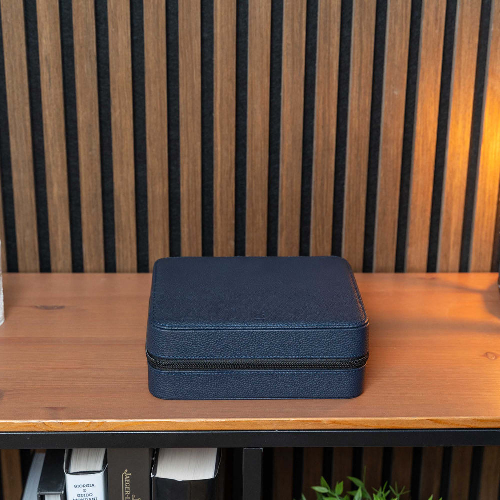 Square Watch Box 6 Slot - Marineblau Litchi