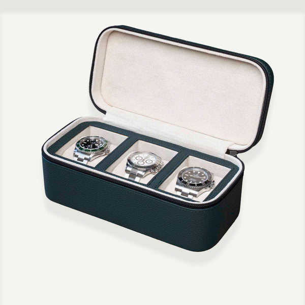 Square Watch Box 3 Slot - dunkelgrüner Litchi