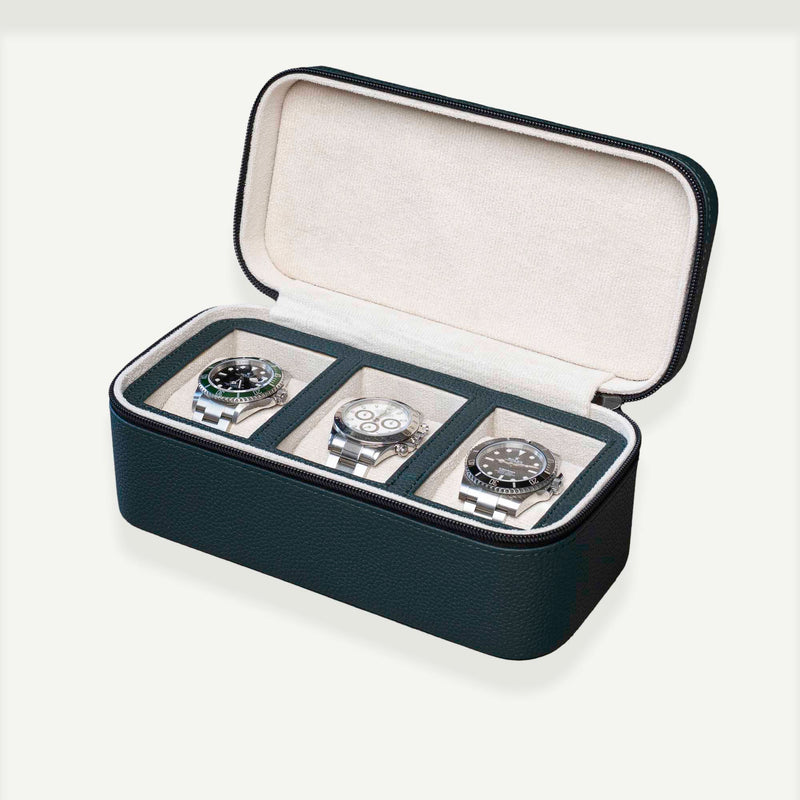 Square Watch Box 3 Slot - dunkelgrüner Litchi