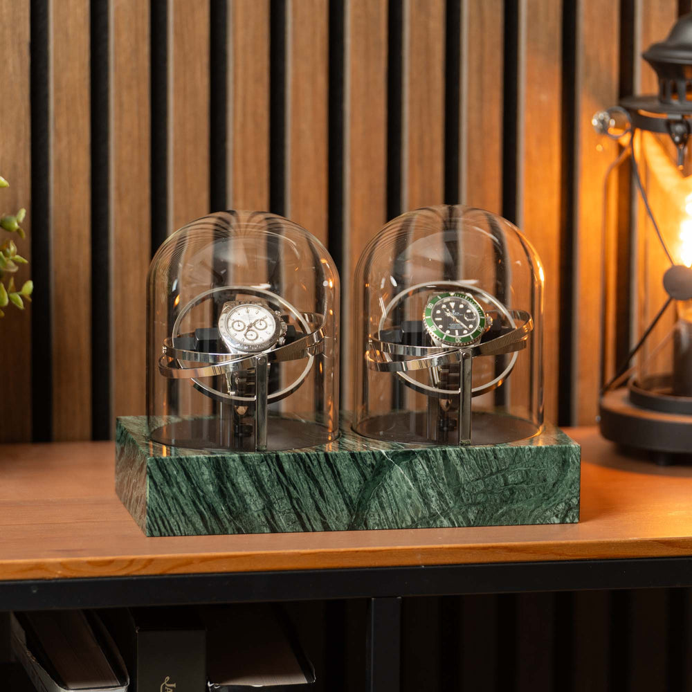 Orbital Uhrenbeweger – Duo aus grünem Marmor