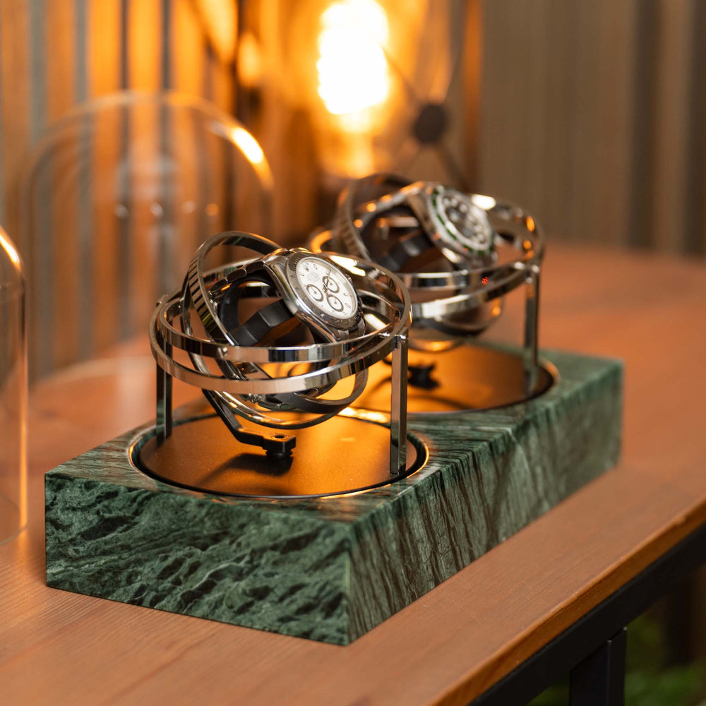 Orbital Uhrenbeweger – Duo aus grünem Marmor