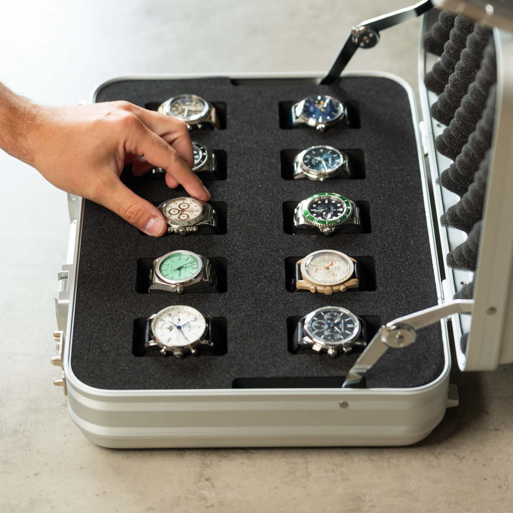 Silver Aluminium 10 Slot Watch Box