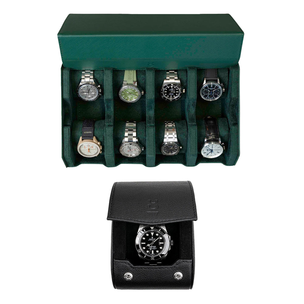 Stellen Sie Ihr eigenes Set zusammen (8-Slot-Uhrenbox + einzelne Uhrenrolle)