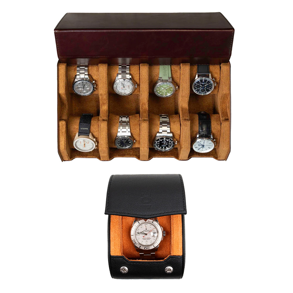 Stellen Sie Ihr eigenes Set zusammen (8-Slot-Uhrenbox + einzelne Uhrenrolle)