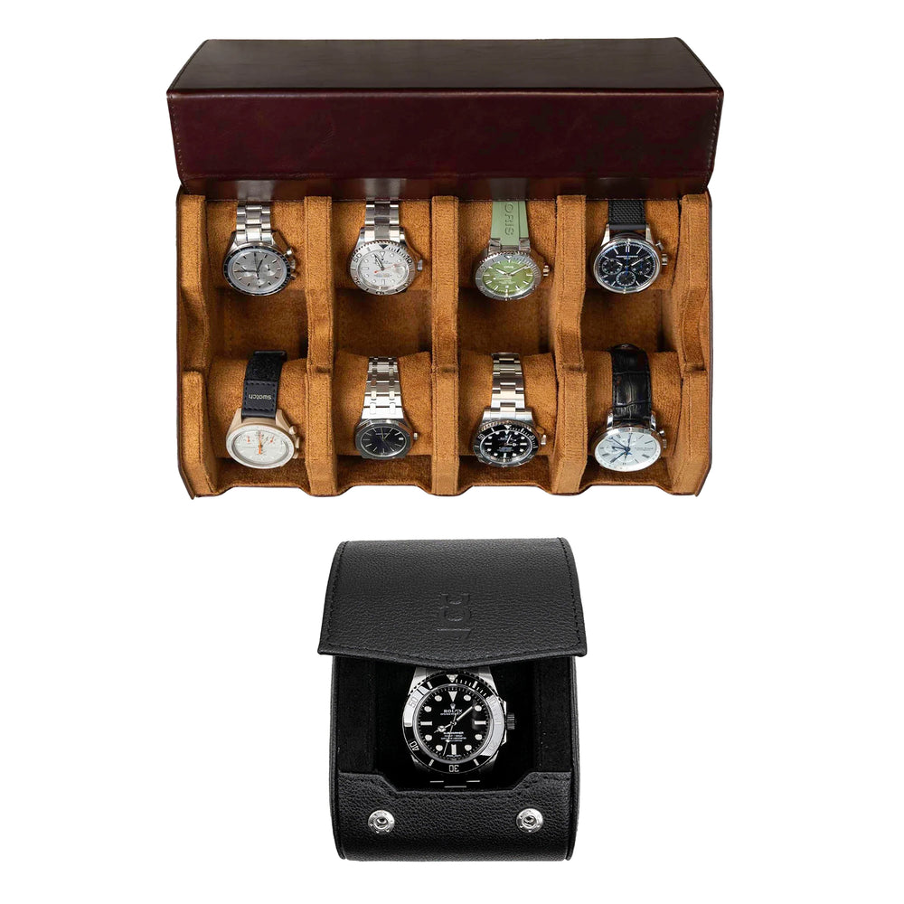 Stellen Sie Ihr eigenes Set zusammen (8-Slot-Uhrenbox + einzelne Uhrenrolle)