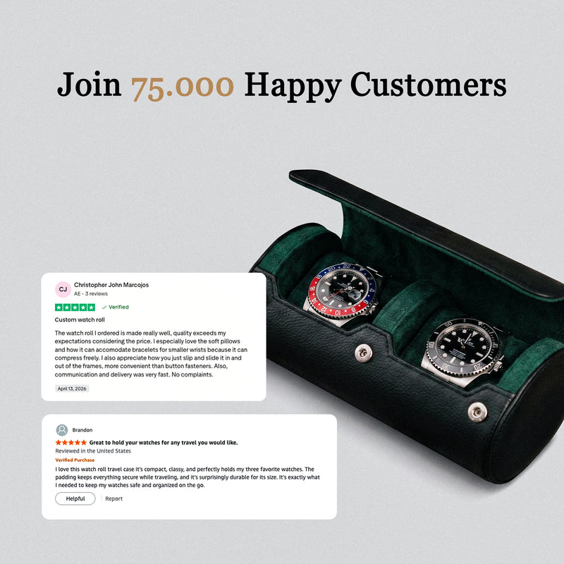 Two Slot Watch Roll - Black Green
