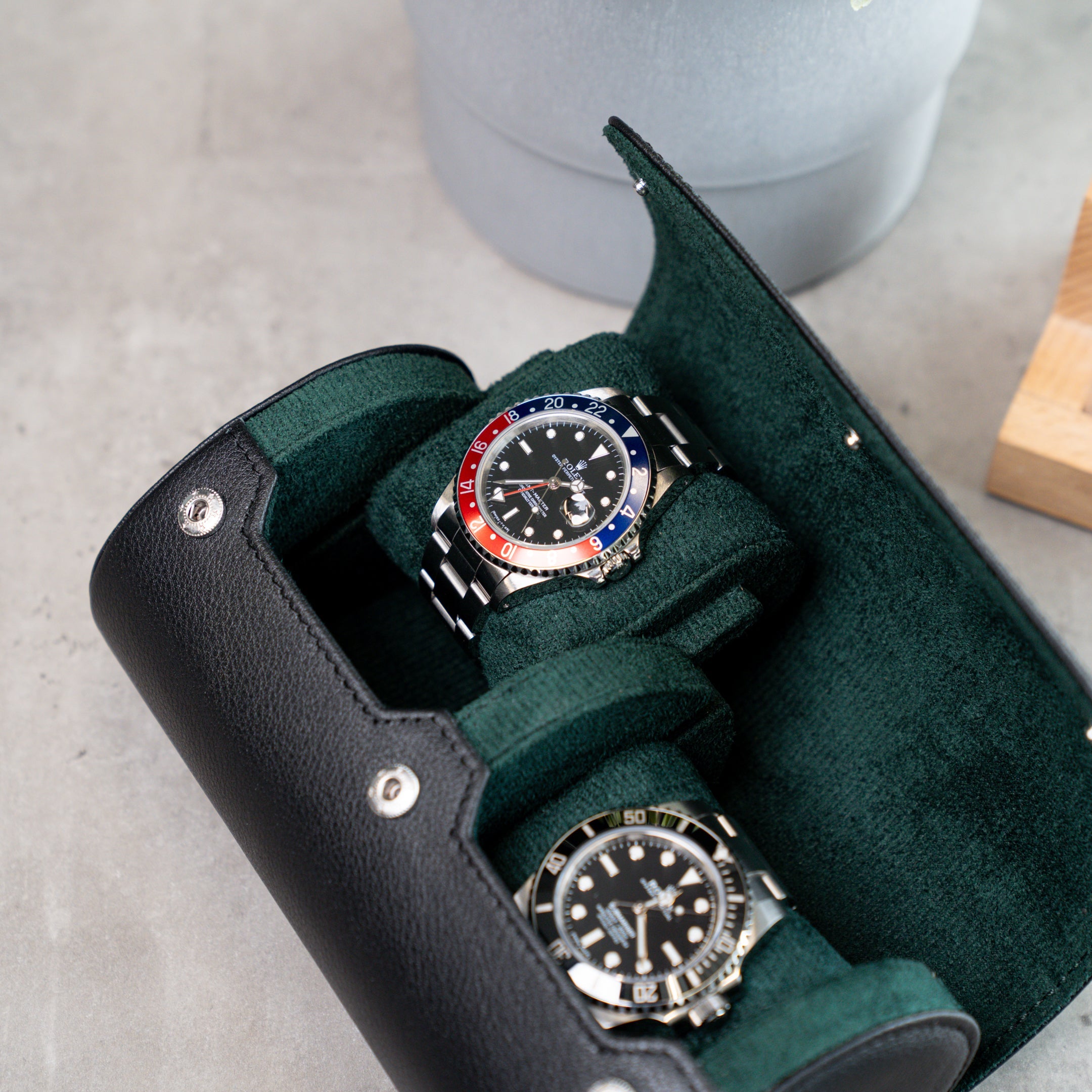 Uhrenrolle für zwei Uhren - Schwarz Grün