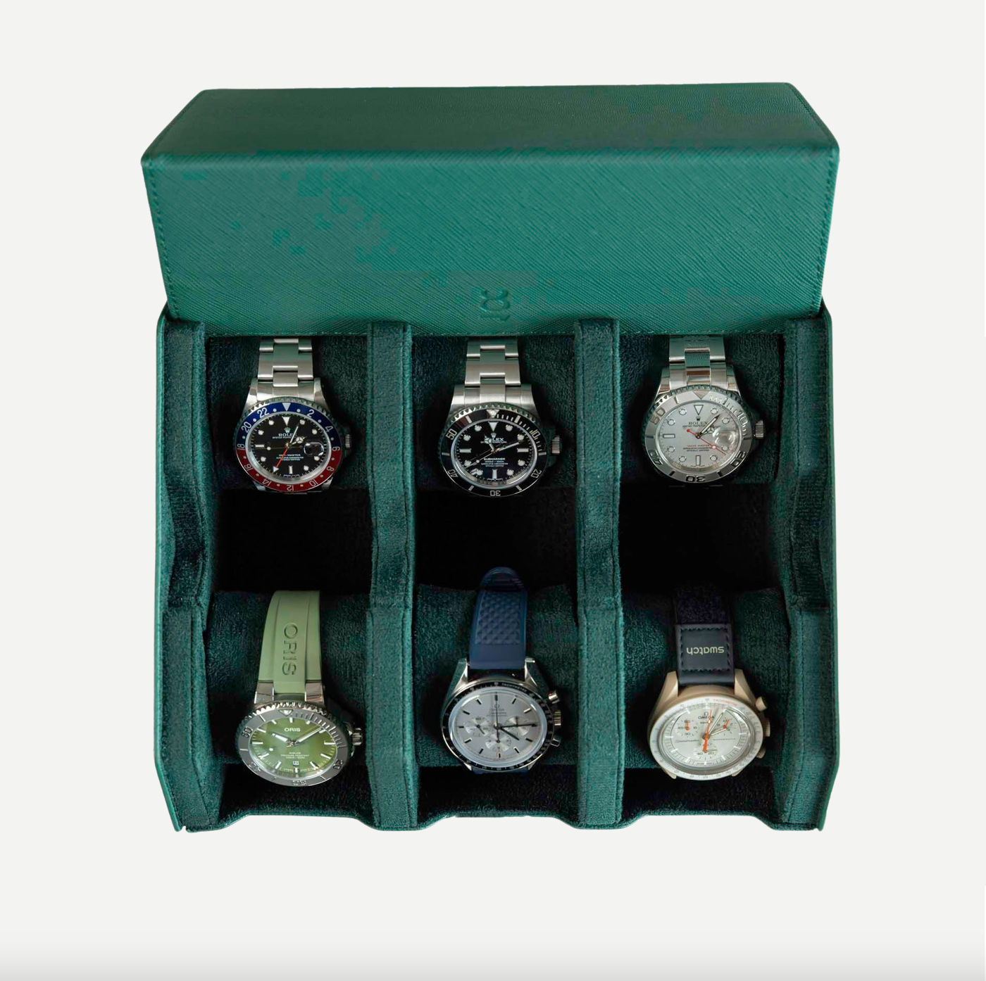 Hexagon Green Saffiano 6 Slot Watch Box