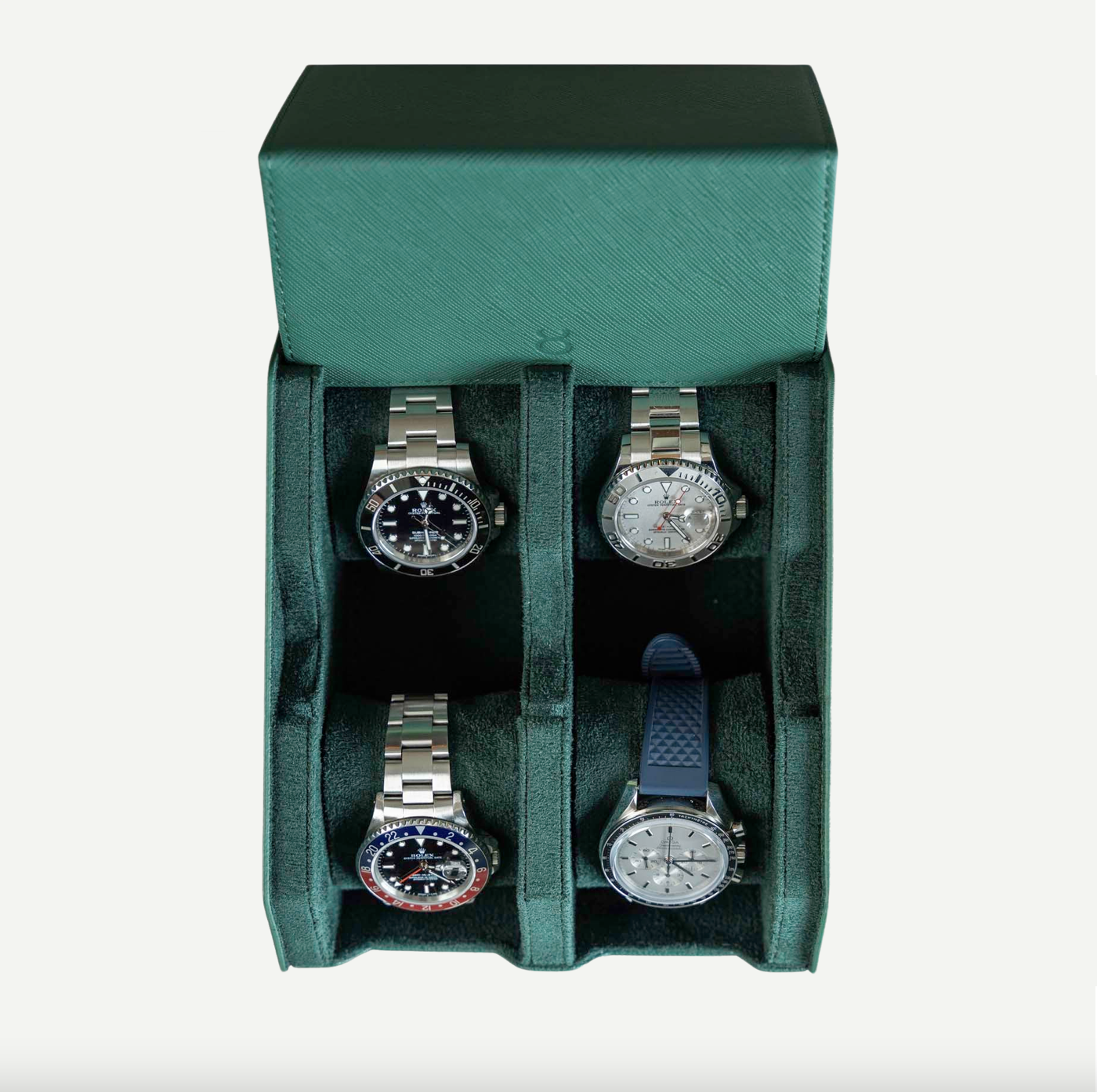 Hexagon Green Saffiano 4 Slot Watch Box