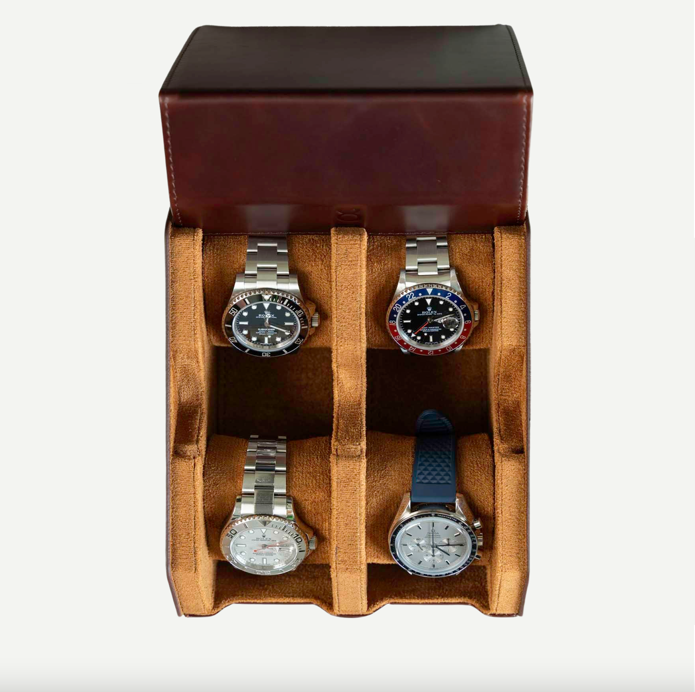 Hexagon Coffee Brown 4 Slot Watch Box