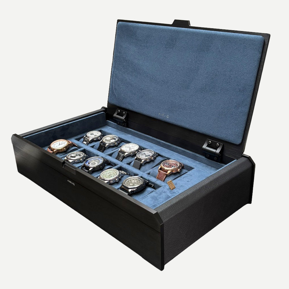 AUBLIQ Watch Box All Black 10 Slot + Strap Slot