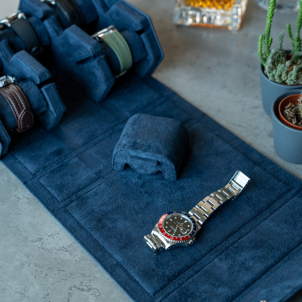Hexagon Navy Blue 6 Slot Watch Box