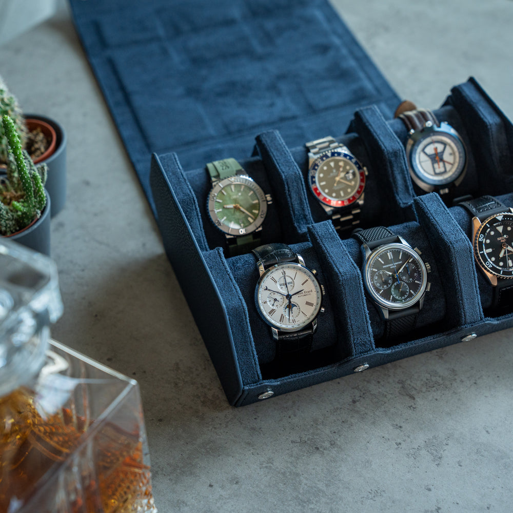 Hexagon Navy Blue 6 Slot Watch Box