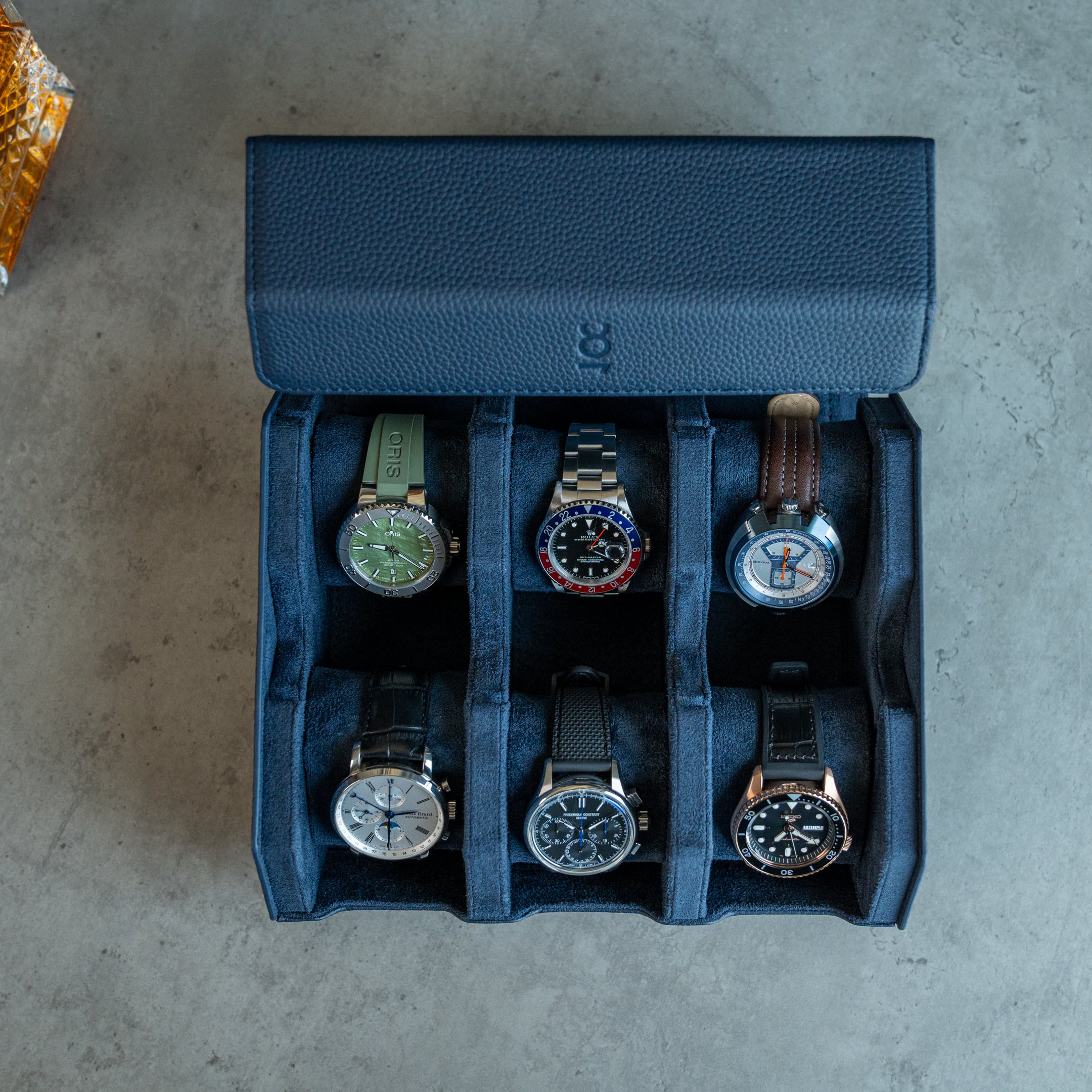 Hexagon Navy Blue 6 Slot Watch Box