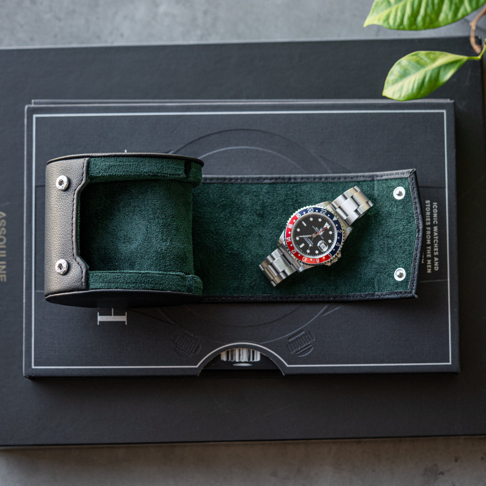 Black Green single open with watch