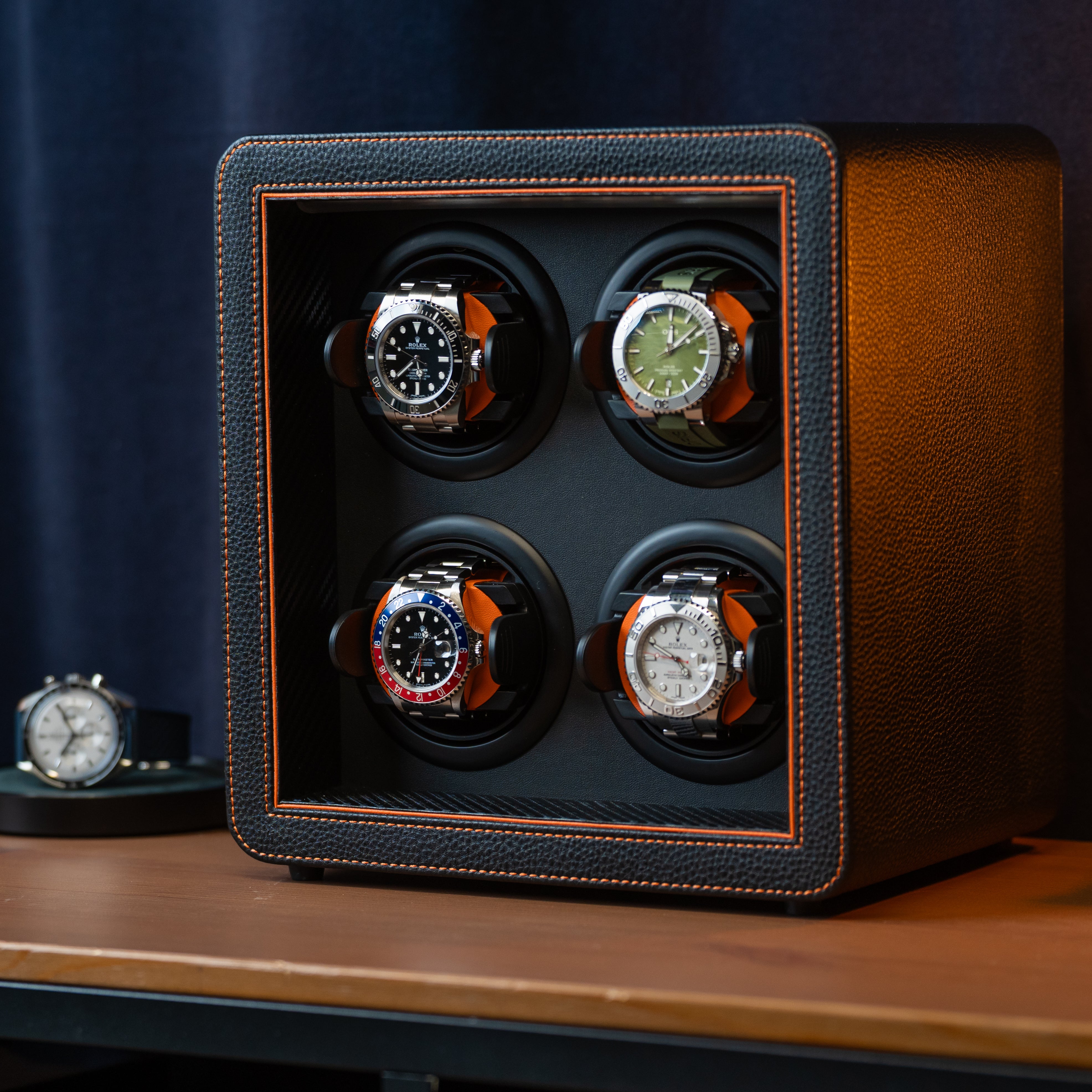 Leanschi Watch Winder for 4 Watches - Black Orange