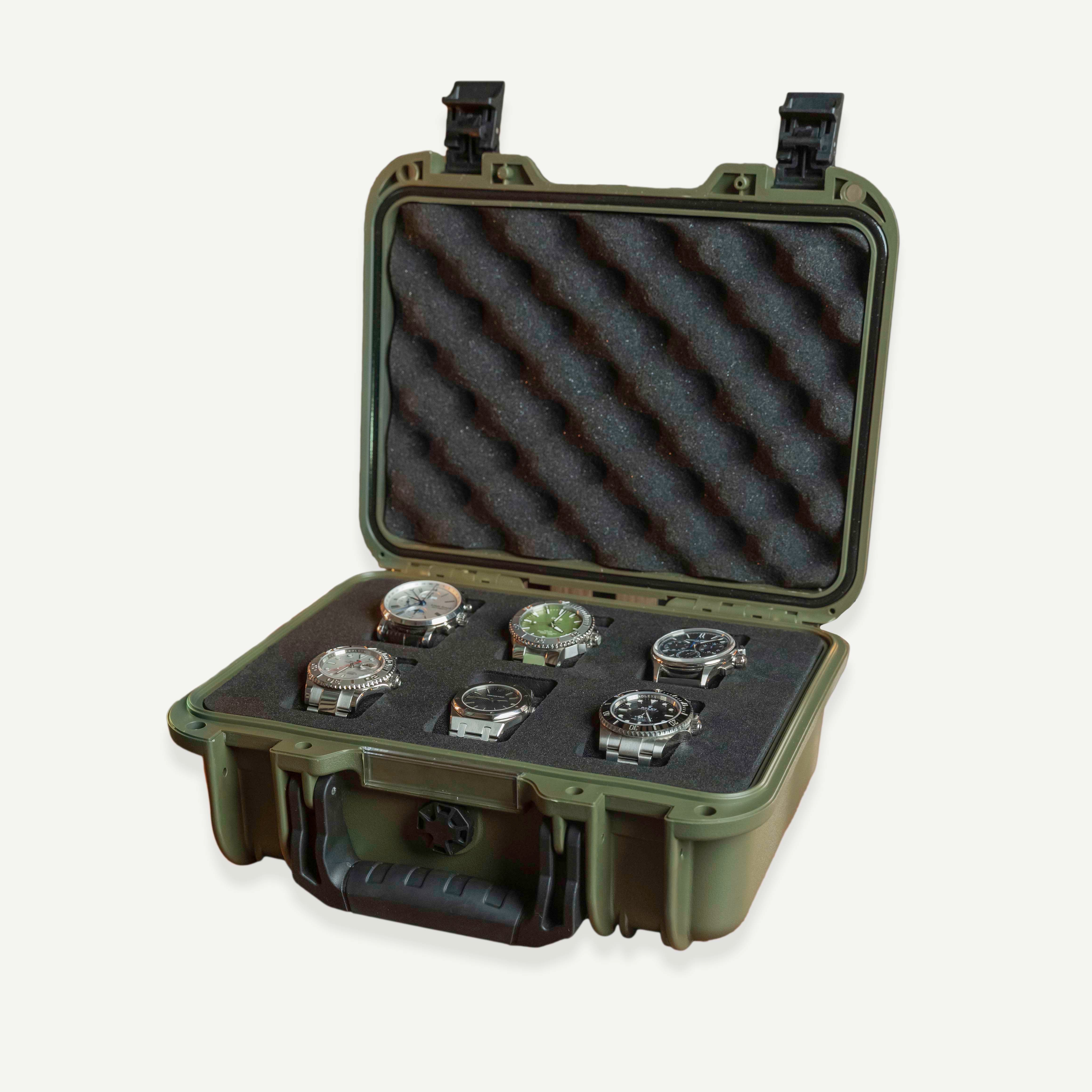 Olive Green 6 Slot Watch Box Harcase