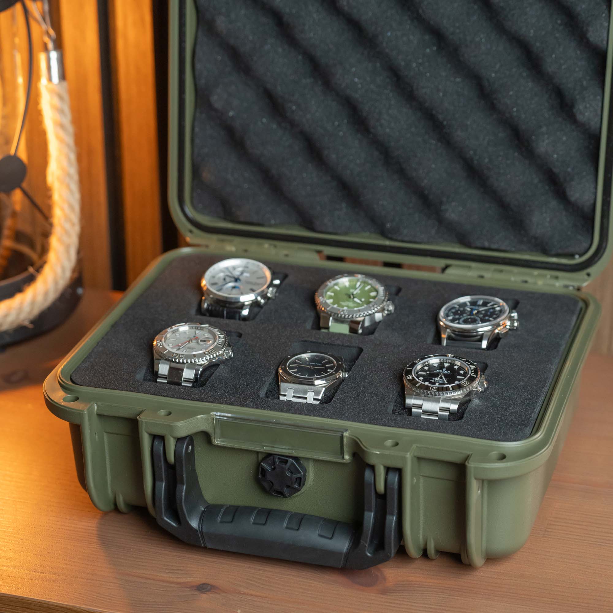 Olive Green 6 Slot Watch Box