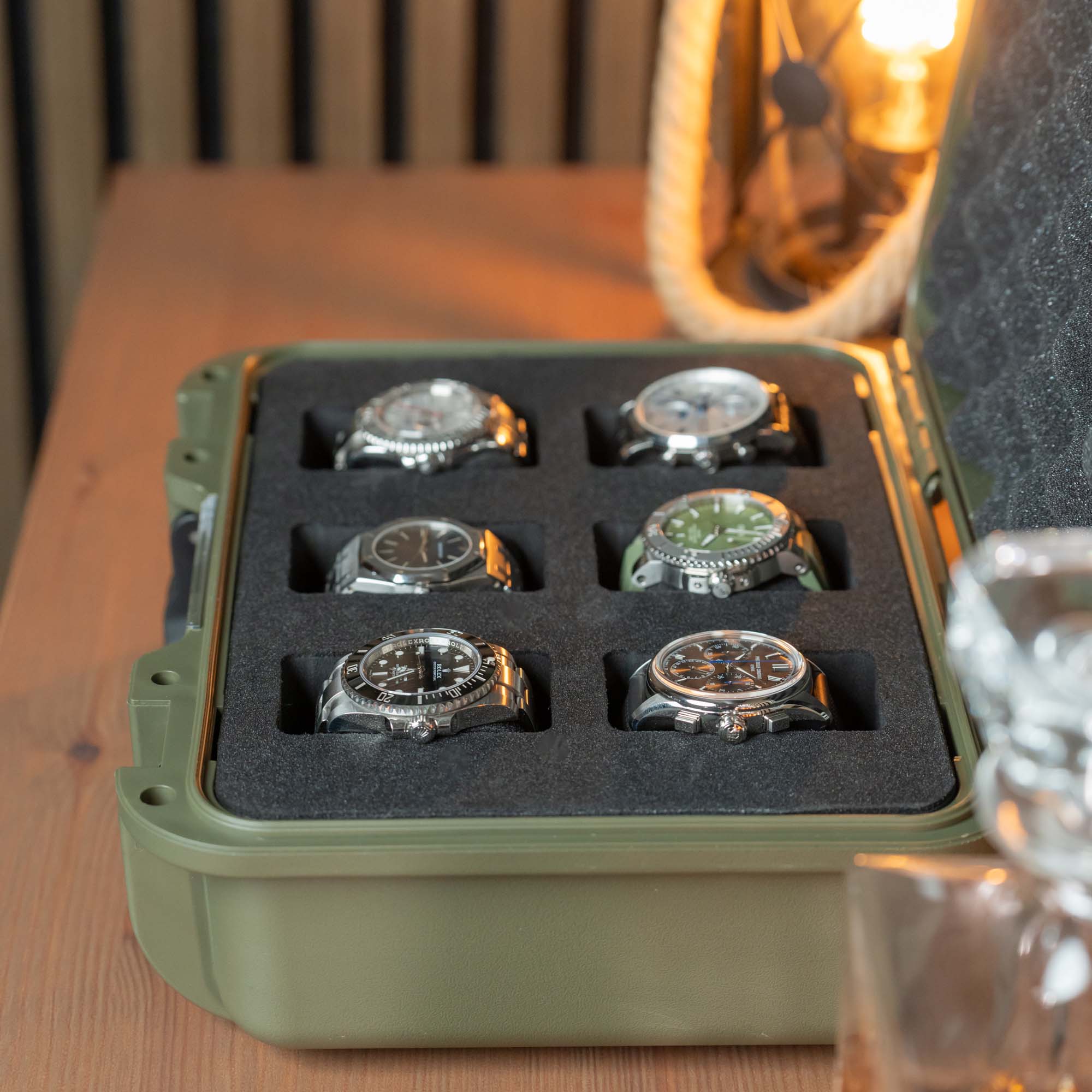 Olive Green 6 Slot Watch Box