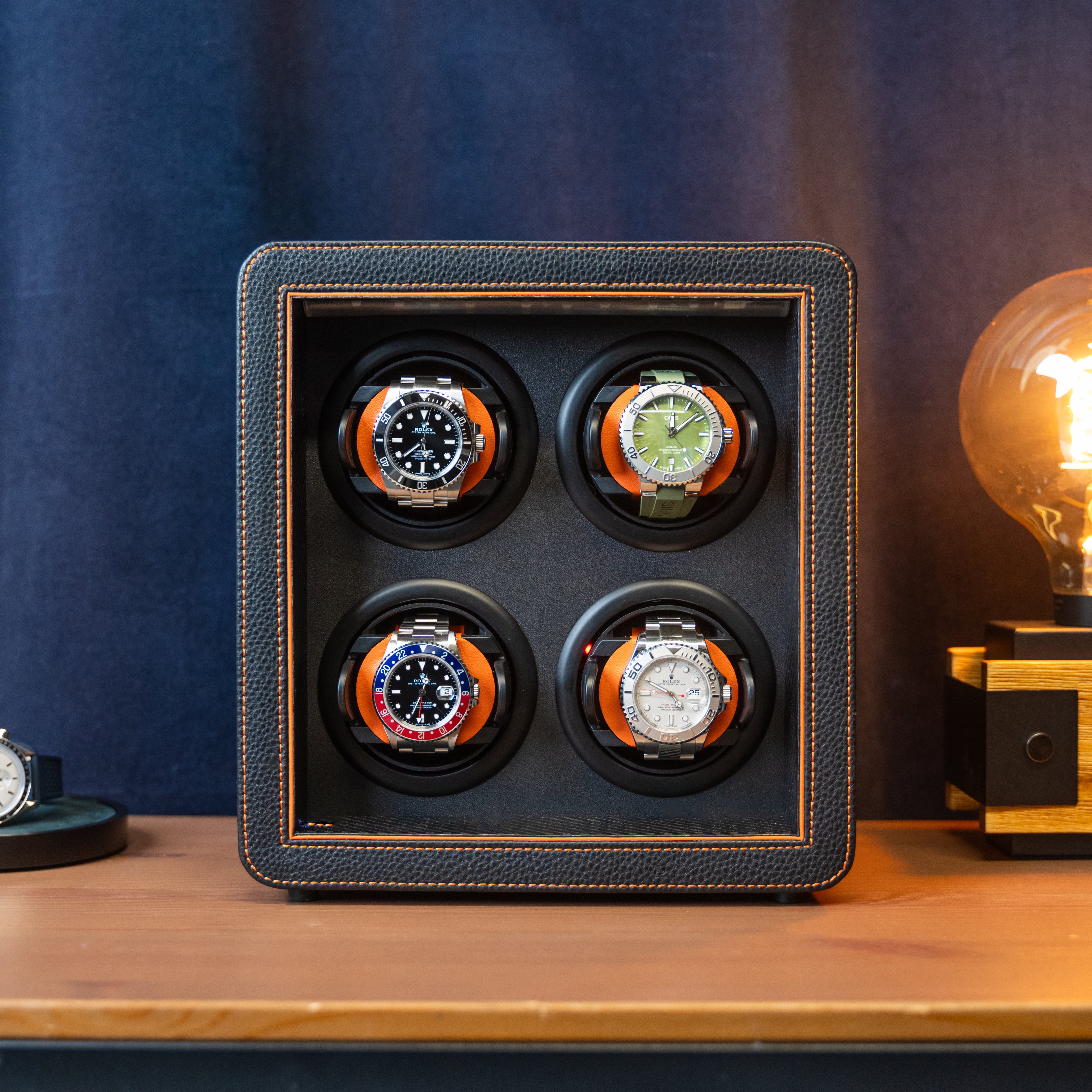 Leanschi Watch Winder for 4 Watches - Black Orange