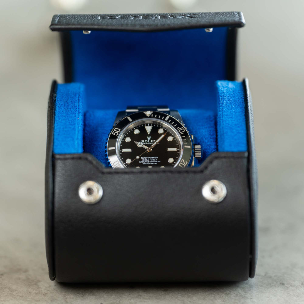 Personalized Single Watch Roll - Black Blue