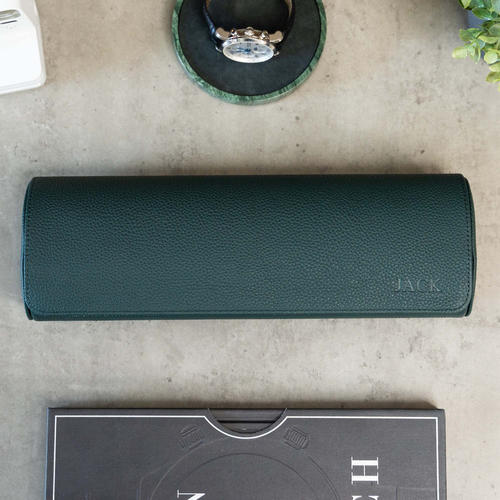 Personalisierte Reise-Uhrenrolle, extra groß – dunkelgrünes Litschi