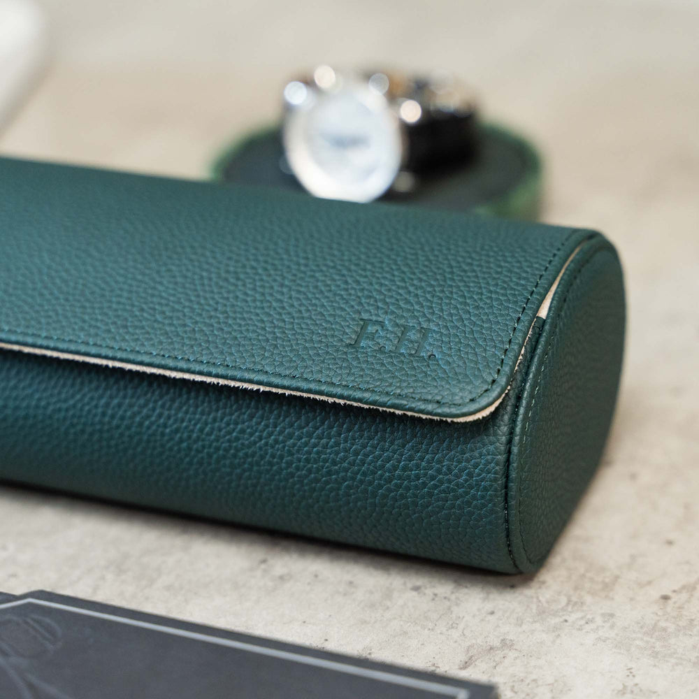 Personalized Watch Roll Large - Dark Green Litchi